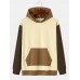 Mens Vintage Color Spliced Kangaroo Pocket Long Sleeve Hoodies