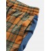 Mens Plaid Side Patchwork Drawstring Cotton Jogger Pants With Pocket