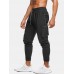 Mens Solid Color Multi Pocket Reflective Drawstring Sport Cargo Jogger Pants