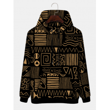 Mens Tribal Printed Kangaroo Pocket Long Sleeve Casual Hoodies