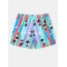 Men Palm Tree Colorful Geometric Mesh Inside Beachwear Shorts