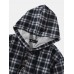 Mens Plaid Half Button Corduroy Preppy Drawstring Hoodies With Pocket