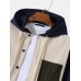 Mens Contrast Patchwork Corduroy Long Sleeve Drawstring Hooded Shirts