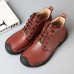 Men Pure Color Toe Protected Hand Stitching Leather Ankle Boots