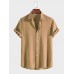 Mens Pure Color Textured Lapel Daily Short Sleeve Shirts