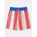 Men Patchwork Striped Mid Length Beachwear Shorts