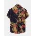 Mens Plants Patched Overlay Print Hem Cuff Short Sleeve Shirts