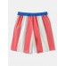 Men Patchwork Striped Mid Length Beachwear Shorts