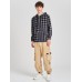 Mens Plaid Half Button Corduroy Preppy Drawstring Hoodies With Pocket