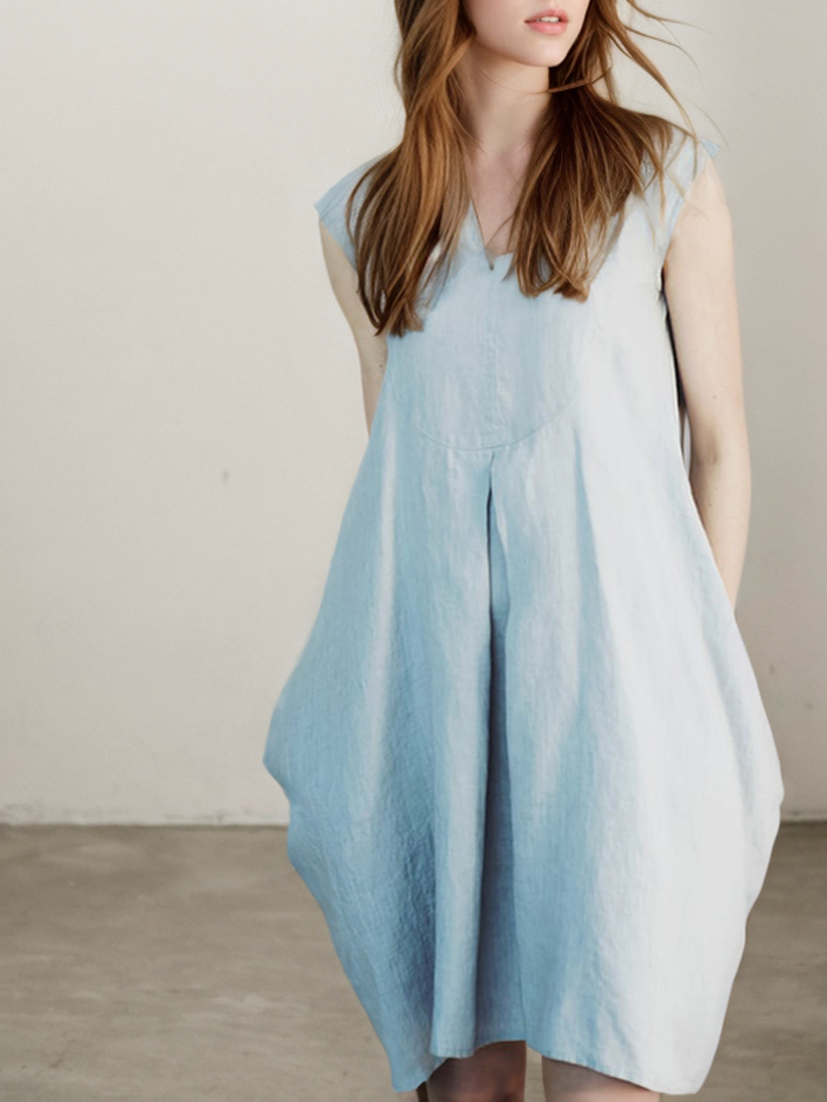 Cotton And Linen Crew Neck Plain Sleeveless Mini Dress