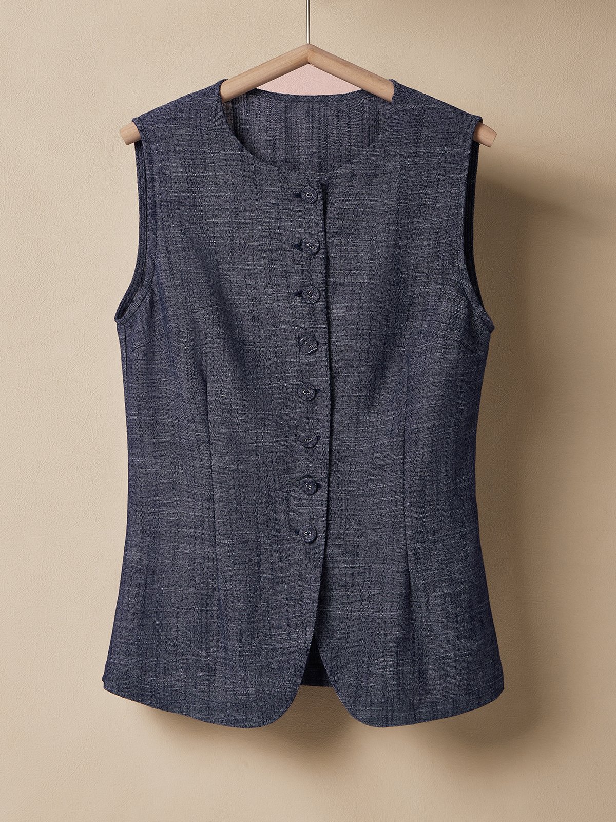 Linen Crew Neck Plain Sleeveless Vest Linen Crew Neck Plain Sleeveless Vest
