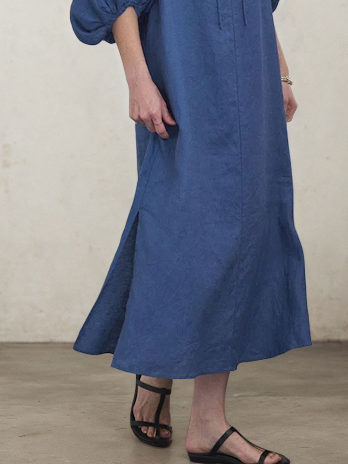 Linen Stand Collar Plain Short Sleeve Maxi Dress Linen Stand Collar Plain Short Sleeve Maxi Dress