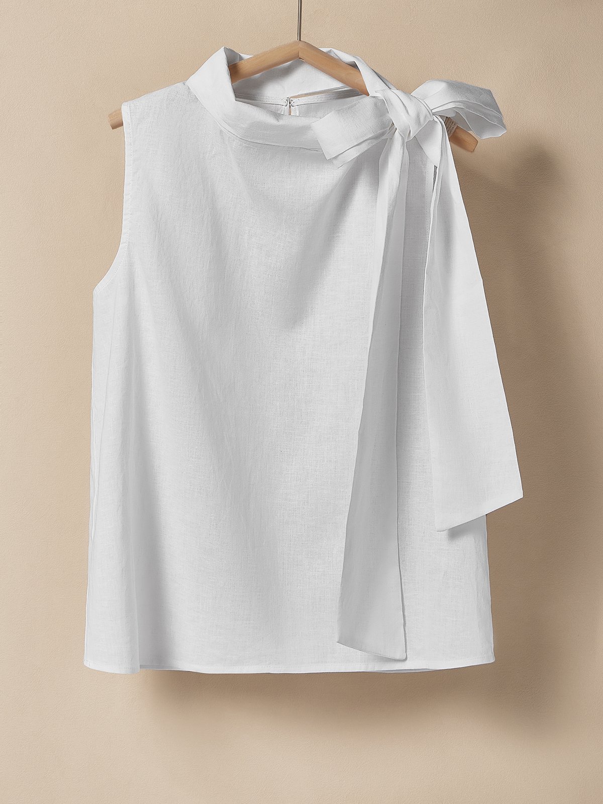 Linen Crew Neck Plain Knot Design Sleeveless Tank Top Linen Crew Neck Plain Knot Design Sleeveless Tank Top