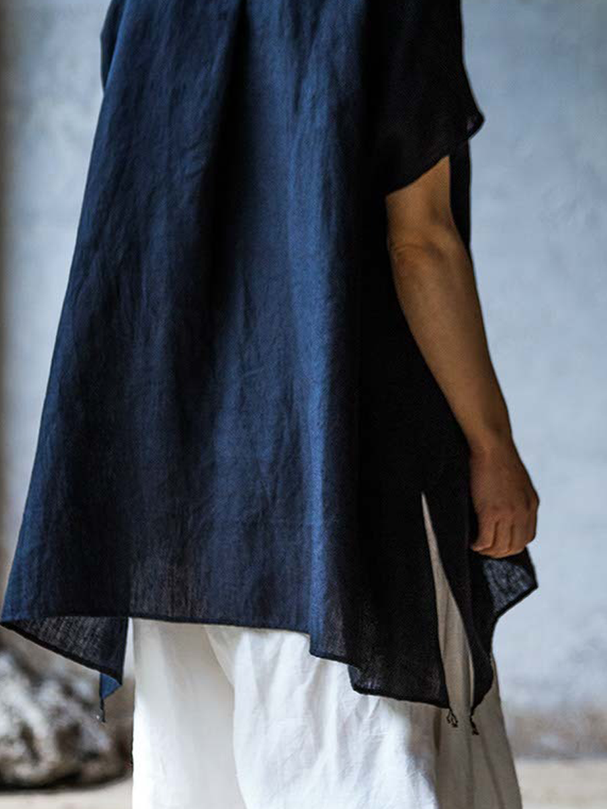 Cotton And Linen Stand Collar Plain Sleeveless Blouse Cotton And Linen Stand Collar Plain Sleeveless Blouse