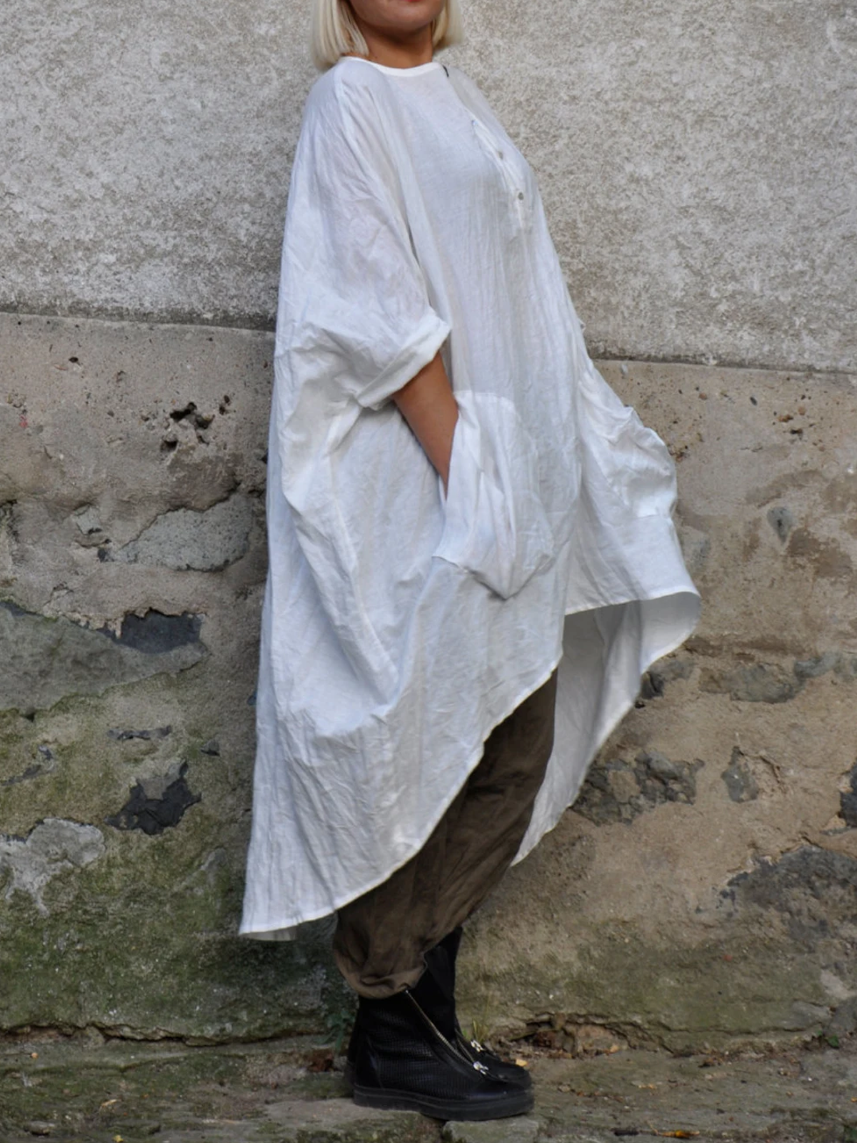 Cotton And Linen Crew Neck Plain Three Quarter Sleeve Blouse Cotton And Linen Crew Neck Plain Three Quarter Sleeve Blouse