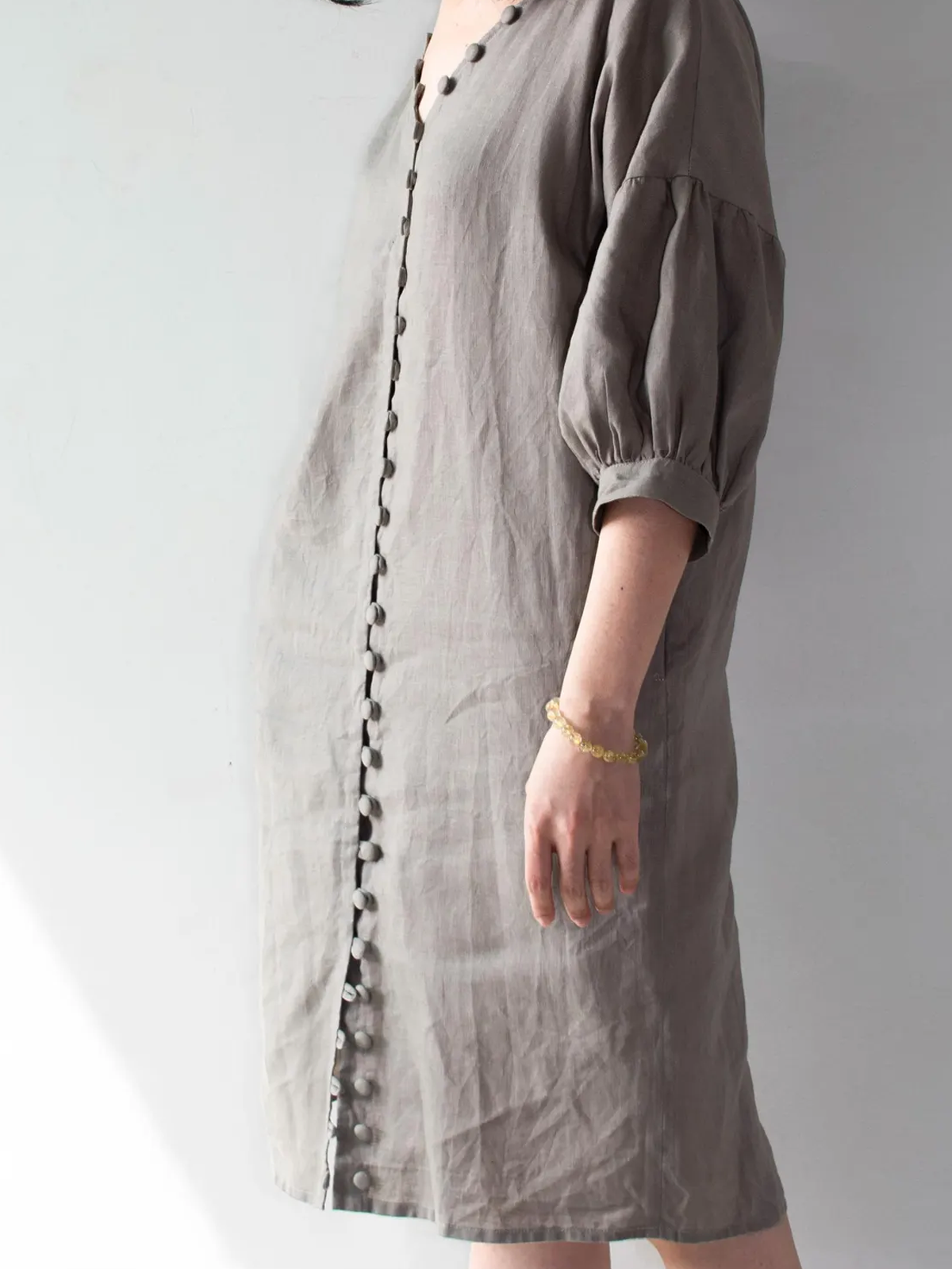Cotton And Linen V Neck Plain Long Sleeve Mini Dress Cotton And Linen V Neck Plain Long Sleeve Mini Dress