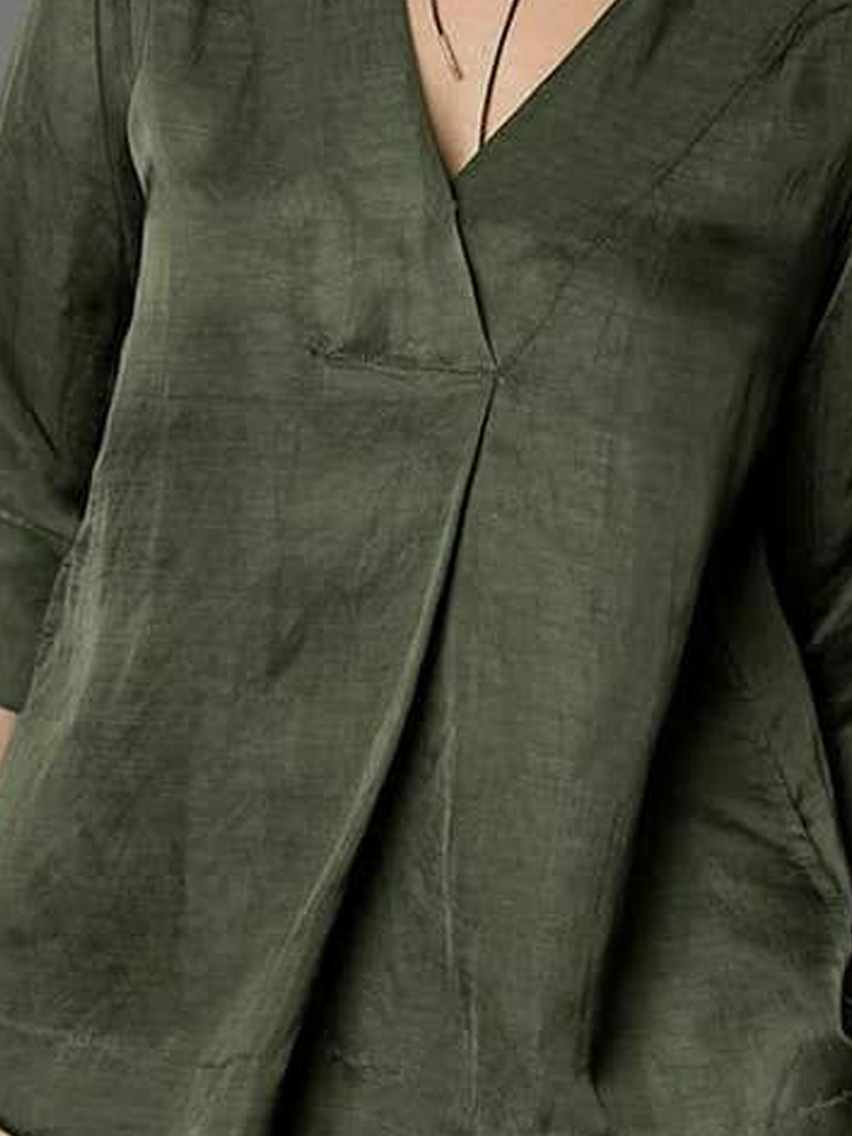 Cotton And Linen V Neck Plain Three Quarter Sleeve Blouse Cotton And Linen V Neck Plain Three Quarter Sleeve Blouse