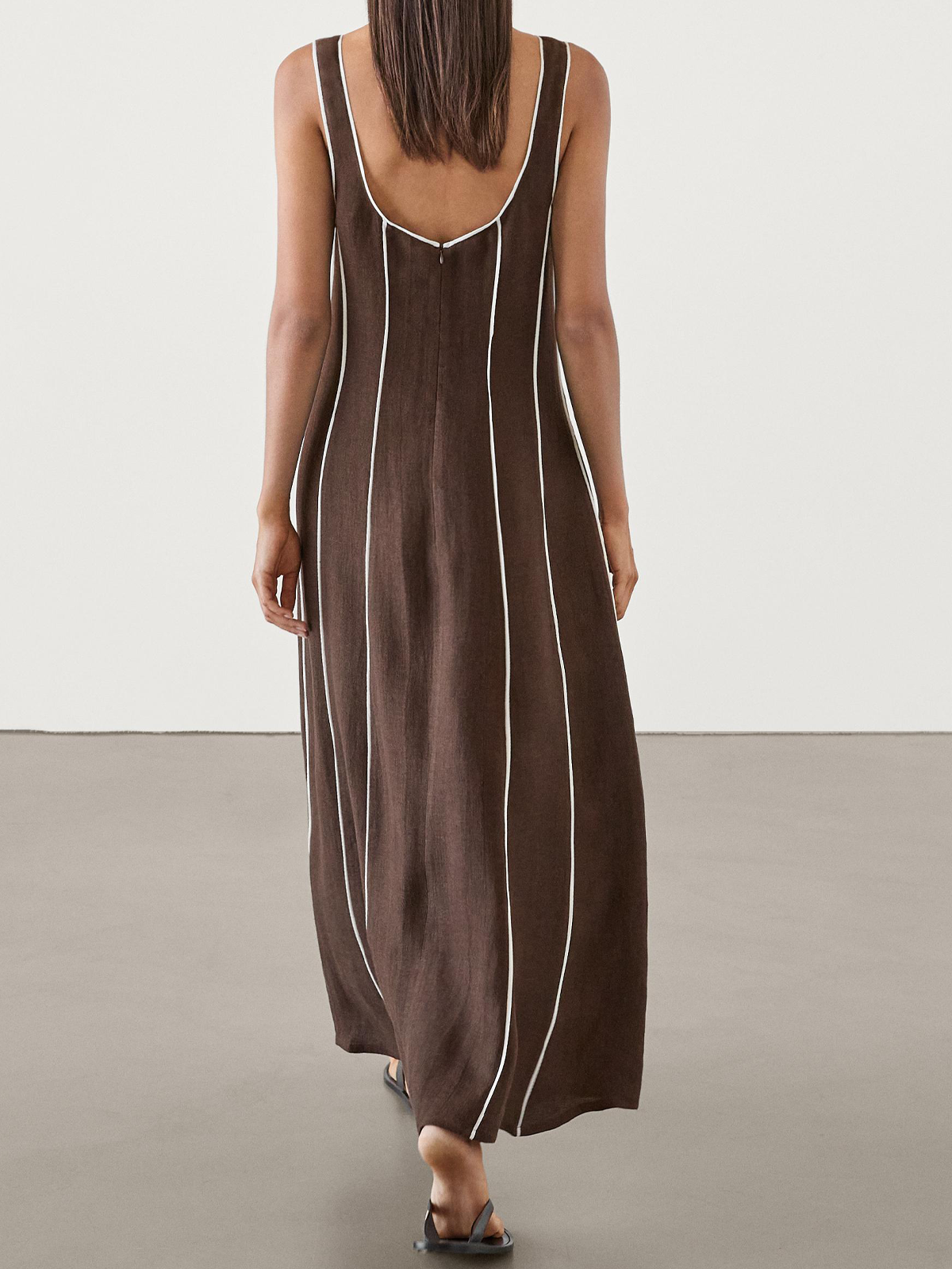 Cotton And Linen Crew Neck Striped Sleeveless Maxi Dress Cotton And Linen Crew Neck Striped Sleeveless Maxi Dress