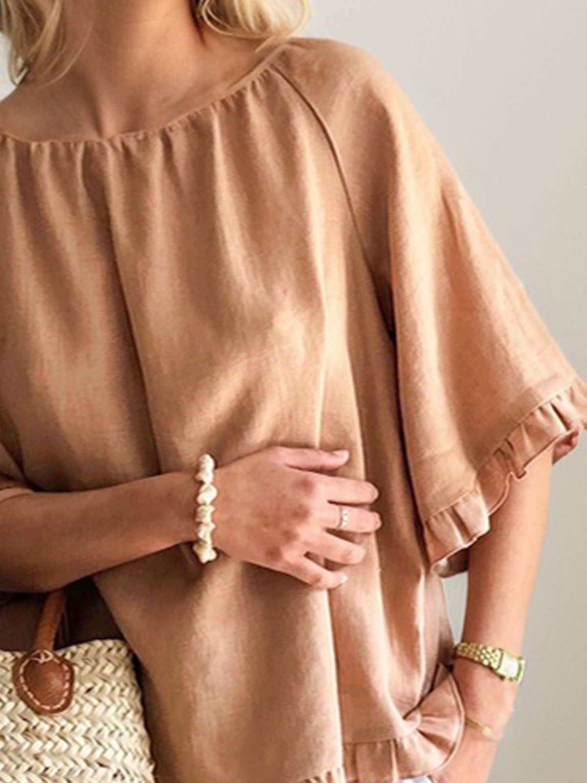 Linen Crew Neck Plain Short Sleeve Blouse Linen Crew Neck Plain Short Sleeve Blouse