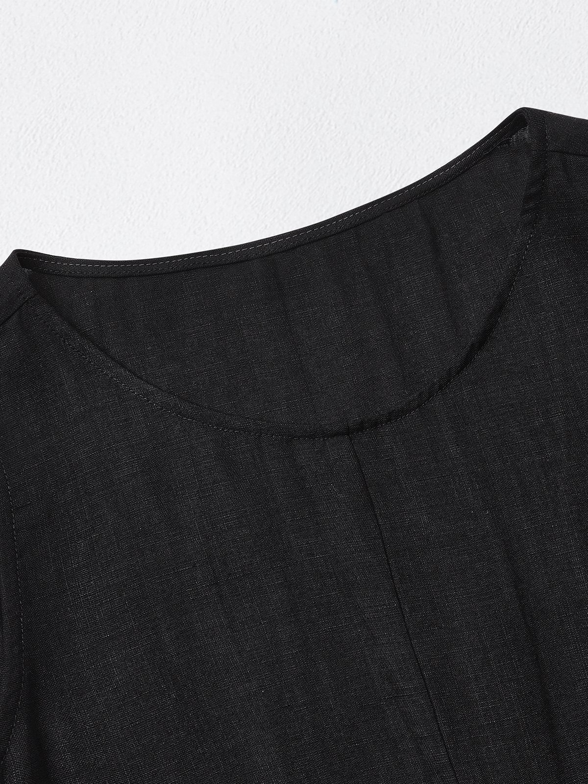 Cotton And Linen Crew Neck Plain Sleeveless Mini Dress Cotton And Linen Crew Neck Plain Sleeveless Mini Dress