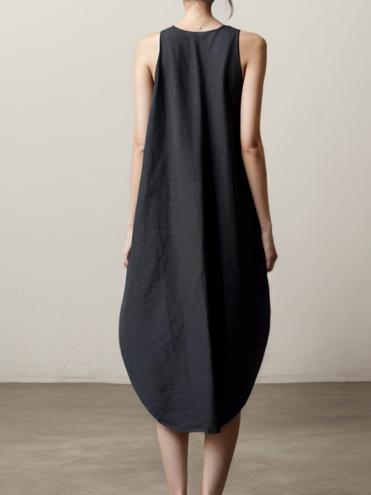 Cotton And Linen Crew Neck Plain Sleeveless Mini Dress Cotton And Linen Crew Neck Plain Sleeveless Mini Dress