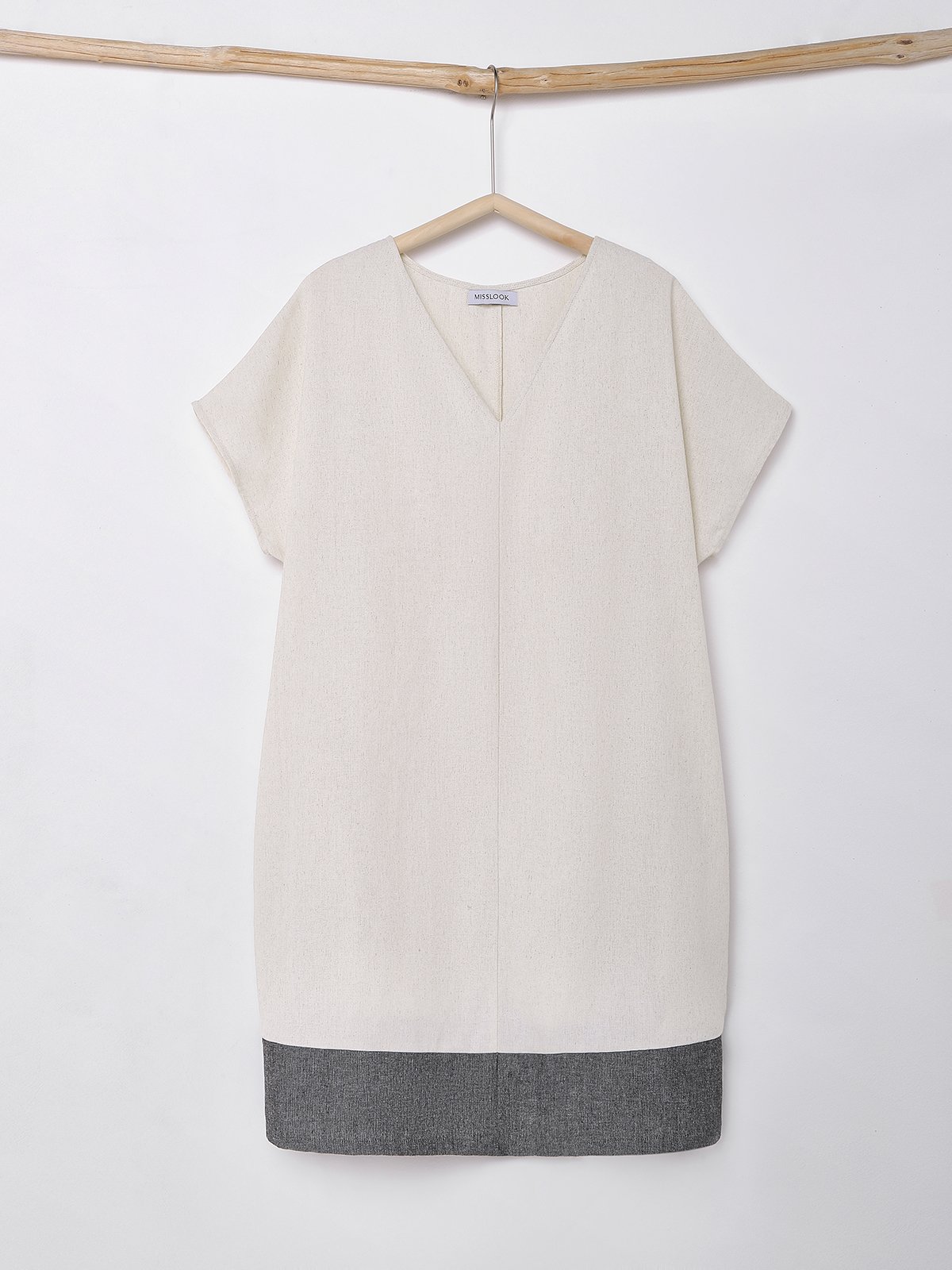 Cotton And Linen Crew Neck Plain Short Sleeve Mini Dress Cotton And Linen Crew Neck Plain Short Sleeve Mini Dress