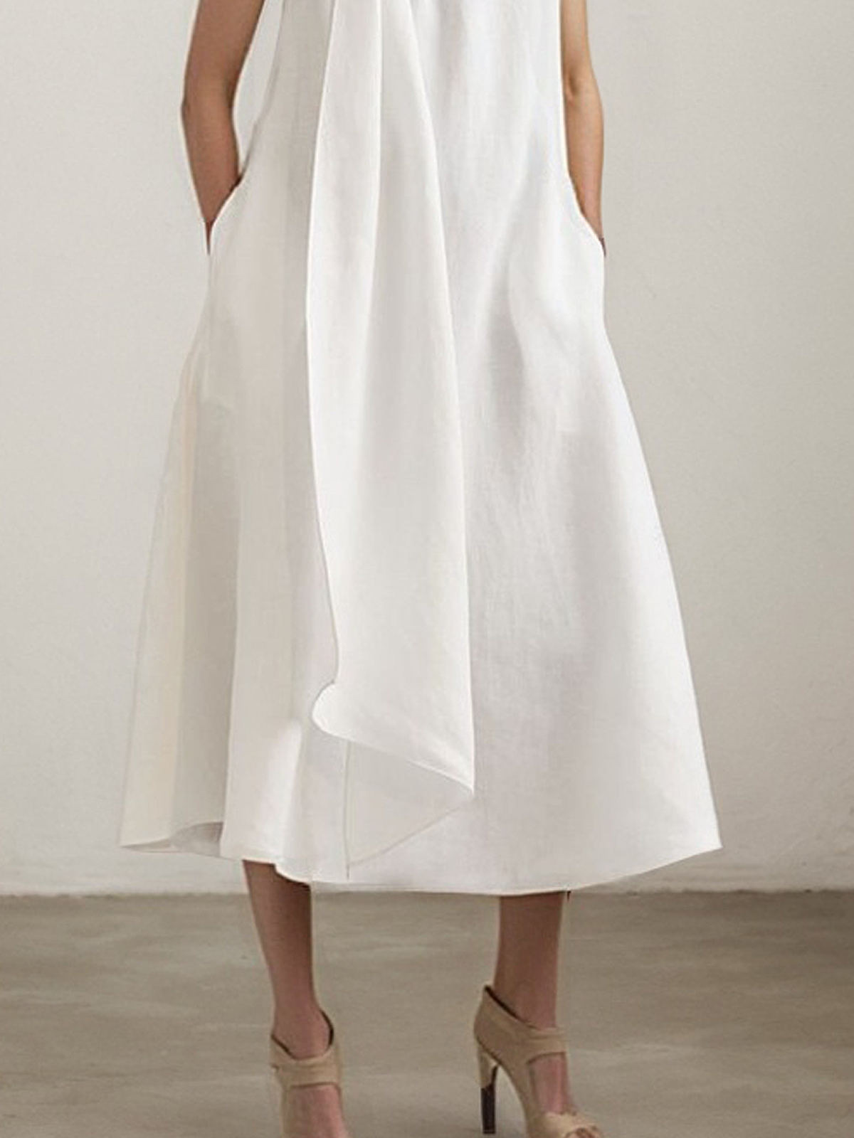 Linen Halter Plain Sleeveless Midi Dress Linen Halter Plain Sleeveless Midi Dress