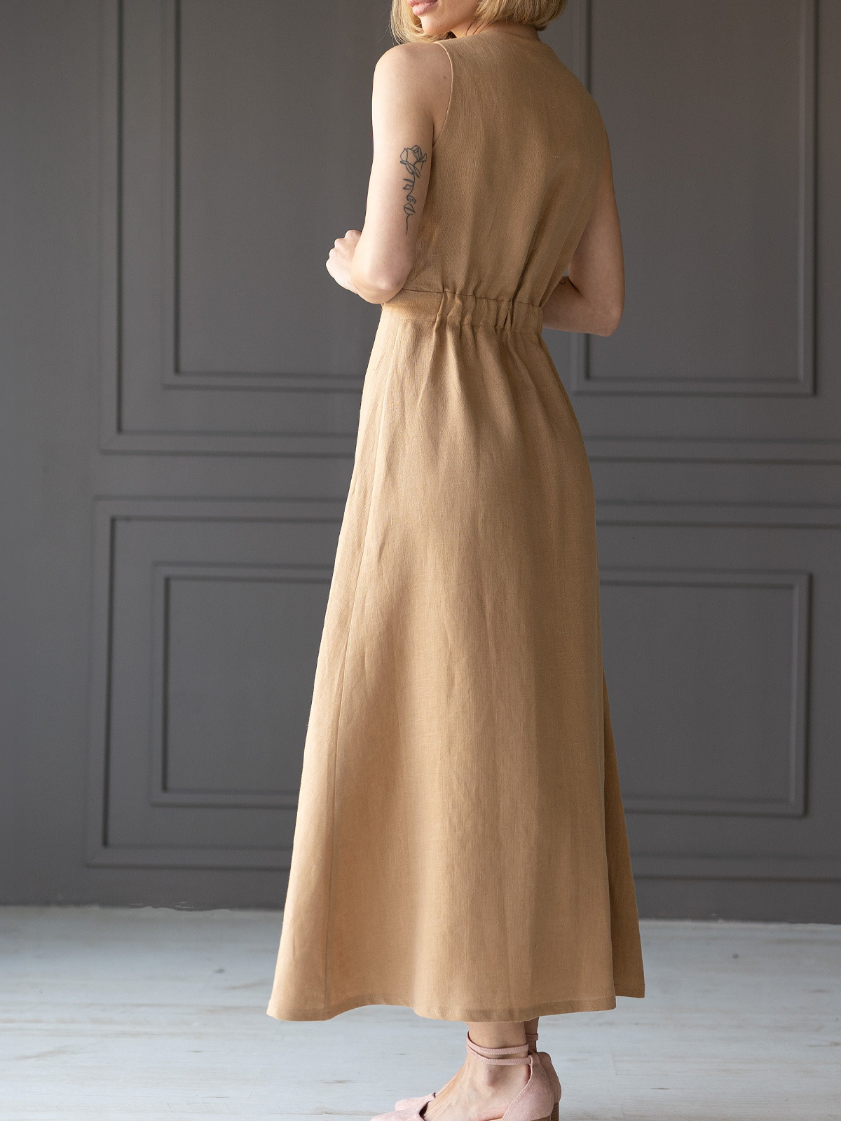 Cotton And Linen V Neck Slit Sleeveless Maxi Dress Cotton And Linen V Neck Slit Sleeveless Maxi Dress
