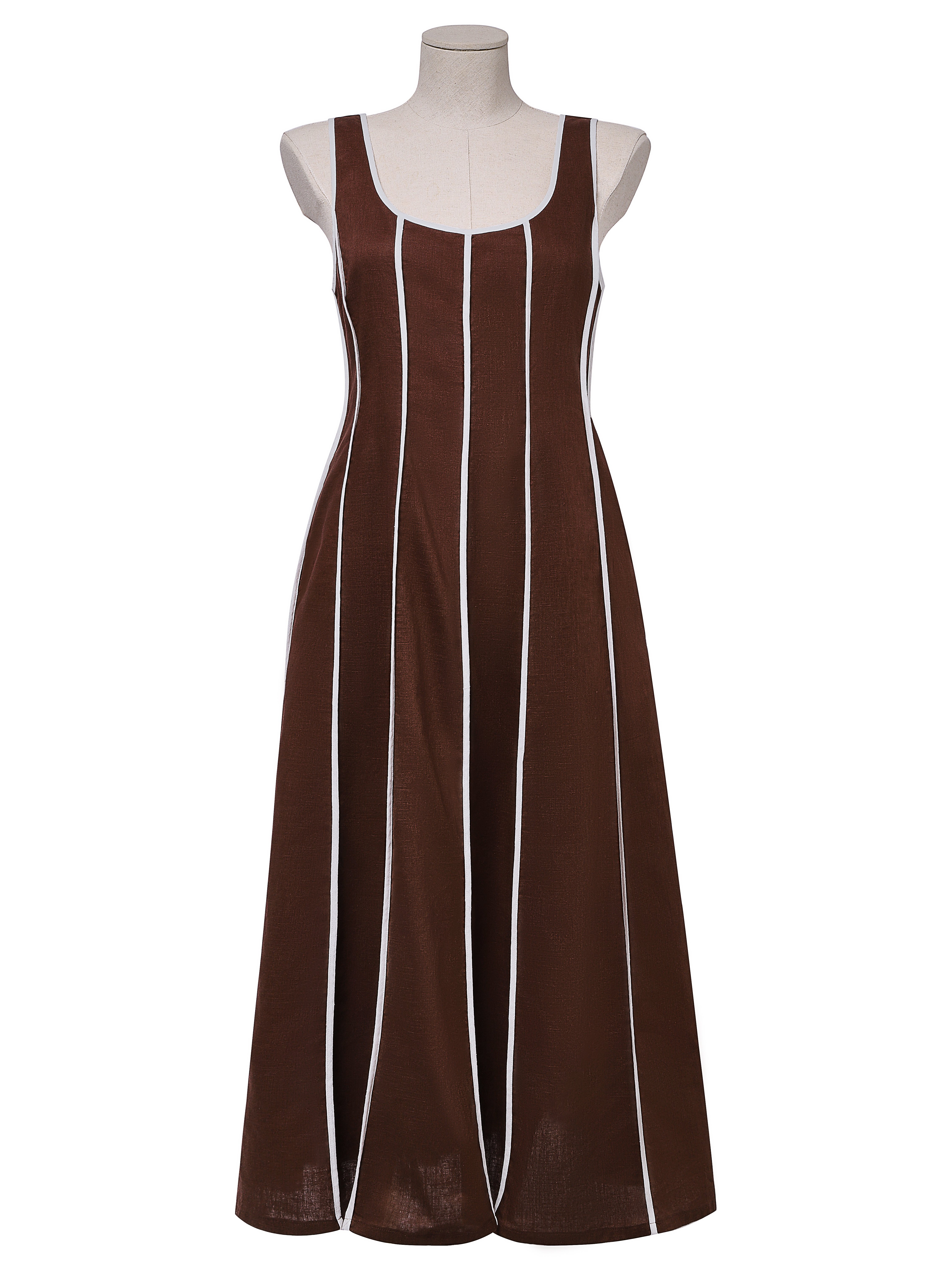 Cotton And Linen Crew Neck Striped Sleeveless Maxi Dress Cotton And Linen Crew Neck Striped Sleeveless Maxi Dress