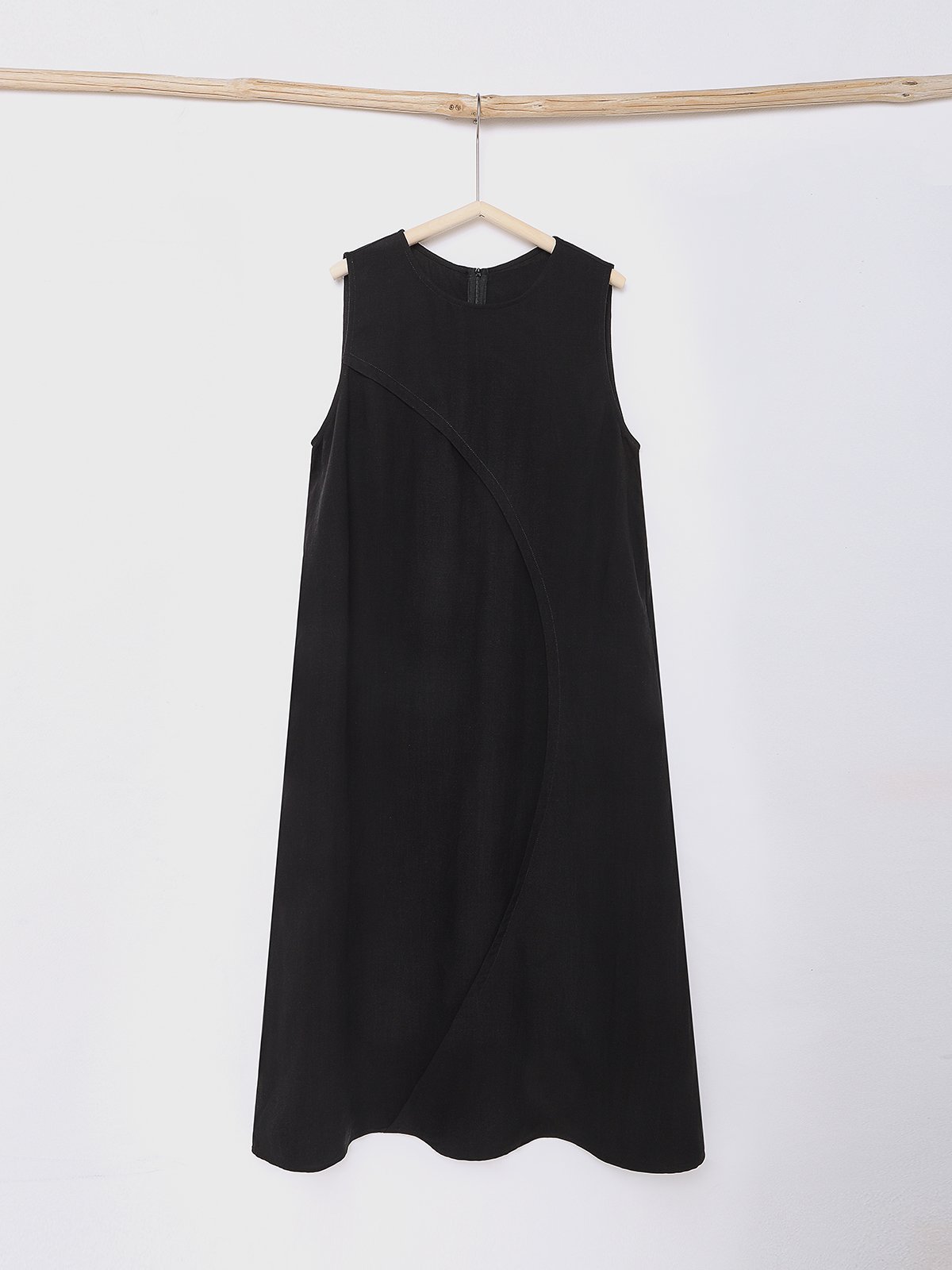 Cotton And Linen Crew Neck Plain Sleeveless Mini Dress Cotton And Linen Crew Neck Plain Sleeveless Mini Dress