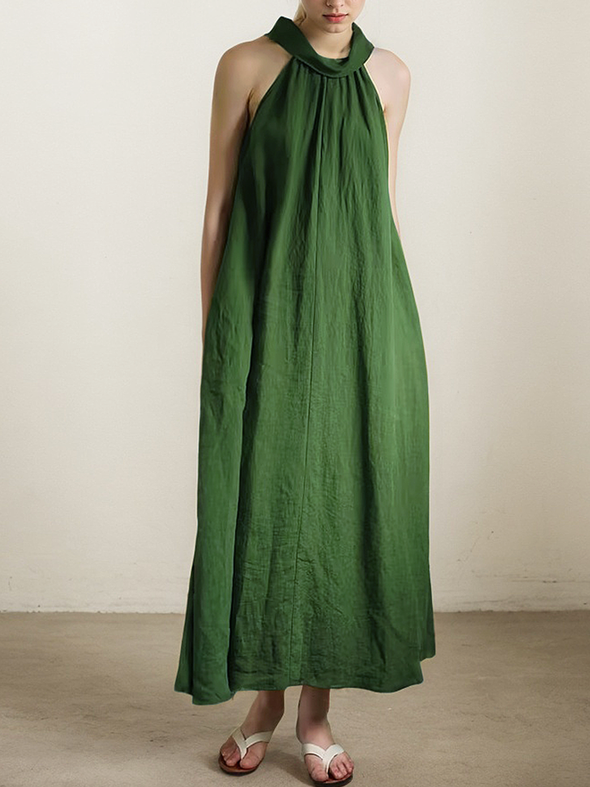 Linen Halter Plain Sleeveless Maxi Dress Linen Halter Plain Sleeveless Maxi Dress