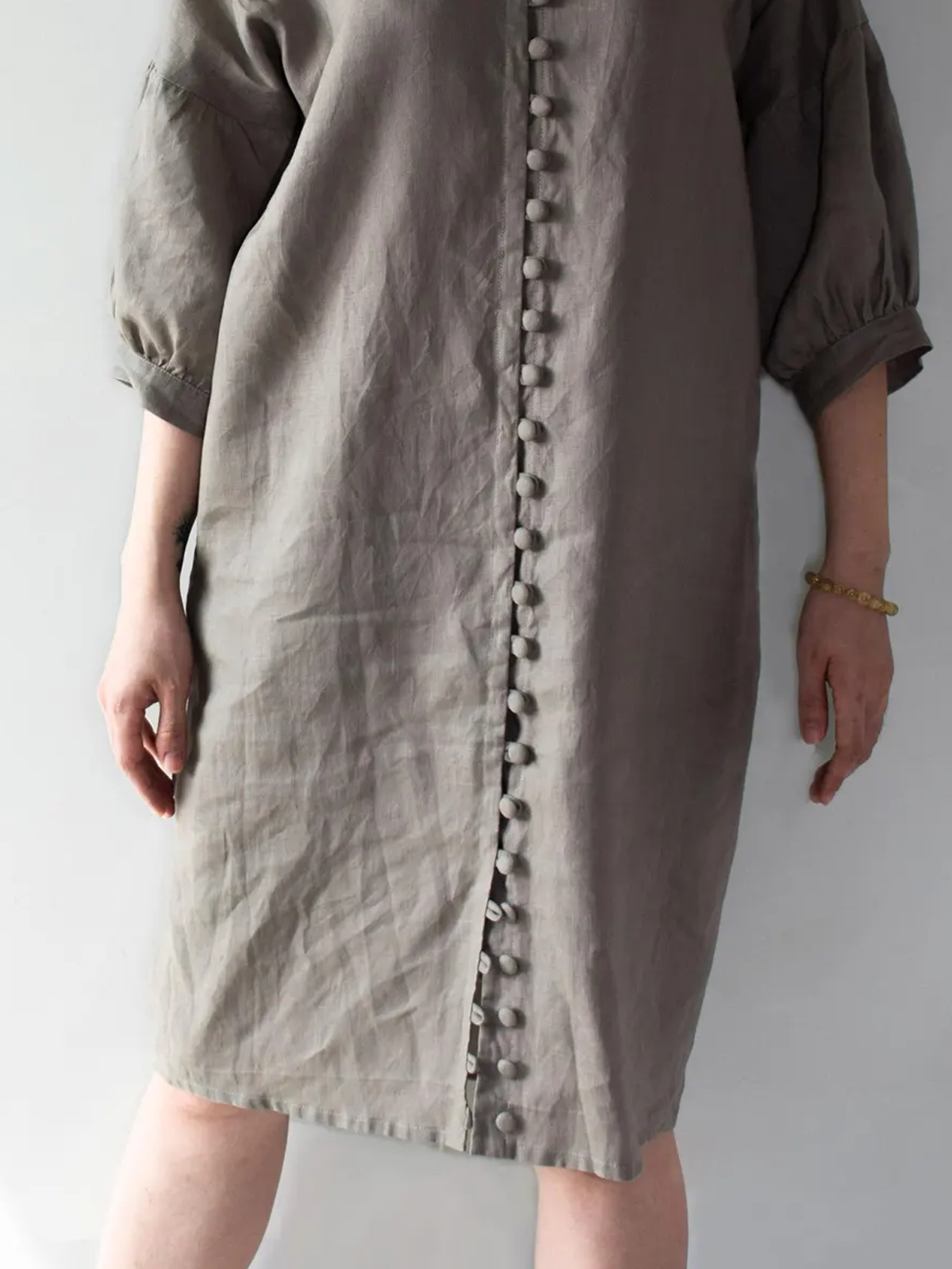 Cotton And Linen V Neck Plain Long Sleeve Mini Dress Cotton And Linen V Neck Plain Long Sleeve Mini Dress