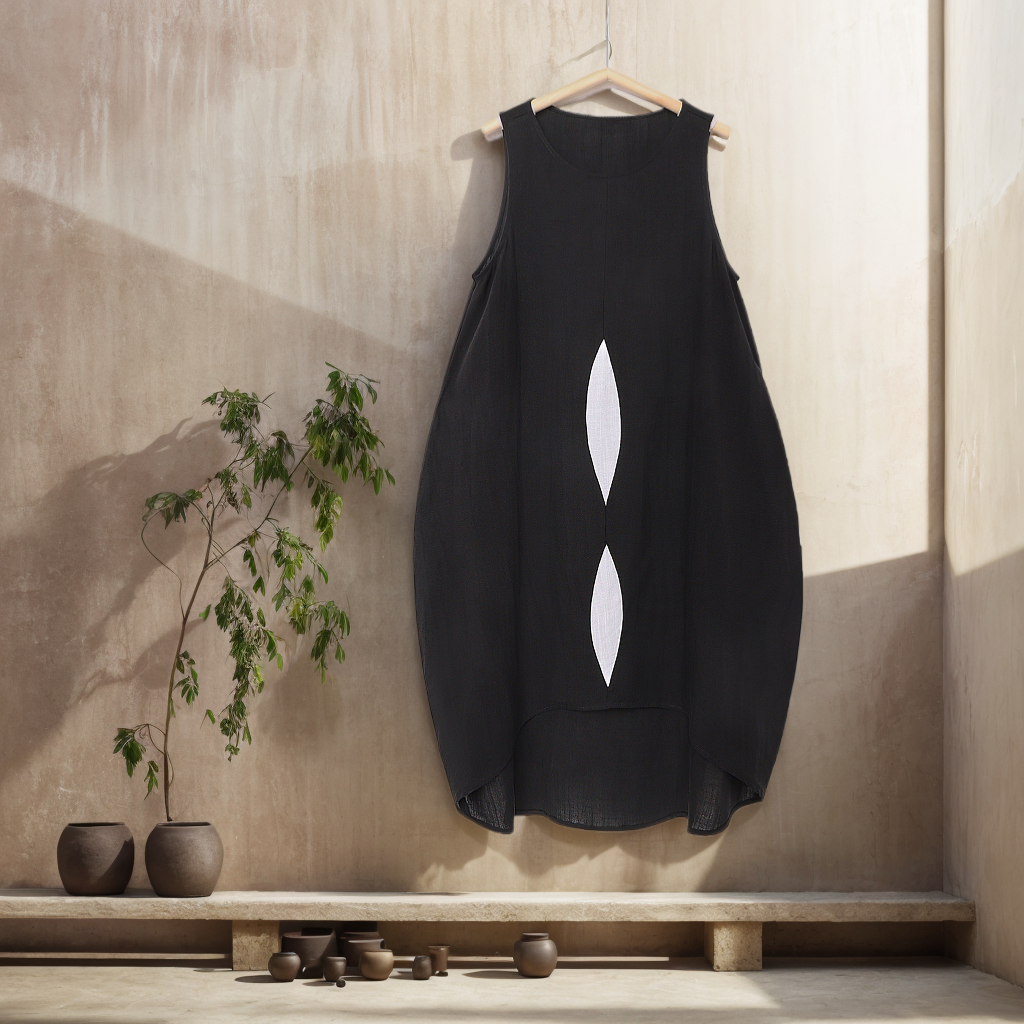Cotton And Linen Crew Neck Plain Sleeveless Mini Dress Cotton And Linen Crew Neck Plain Sleeveless Mini Dress