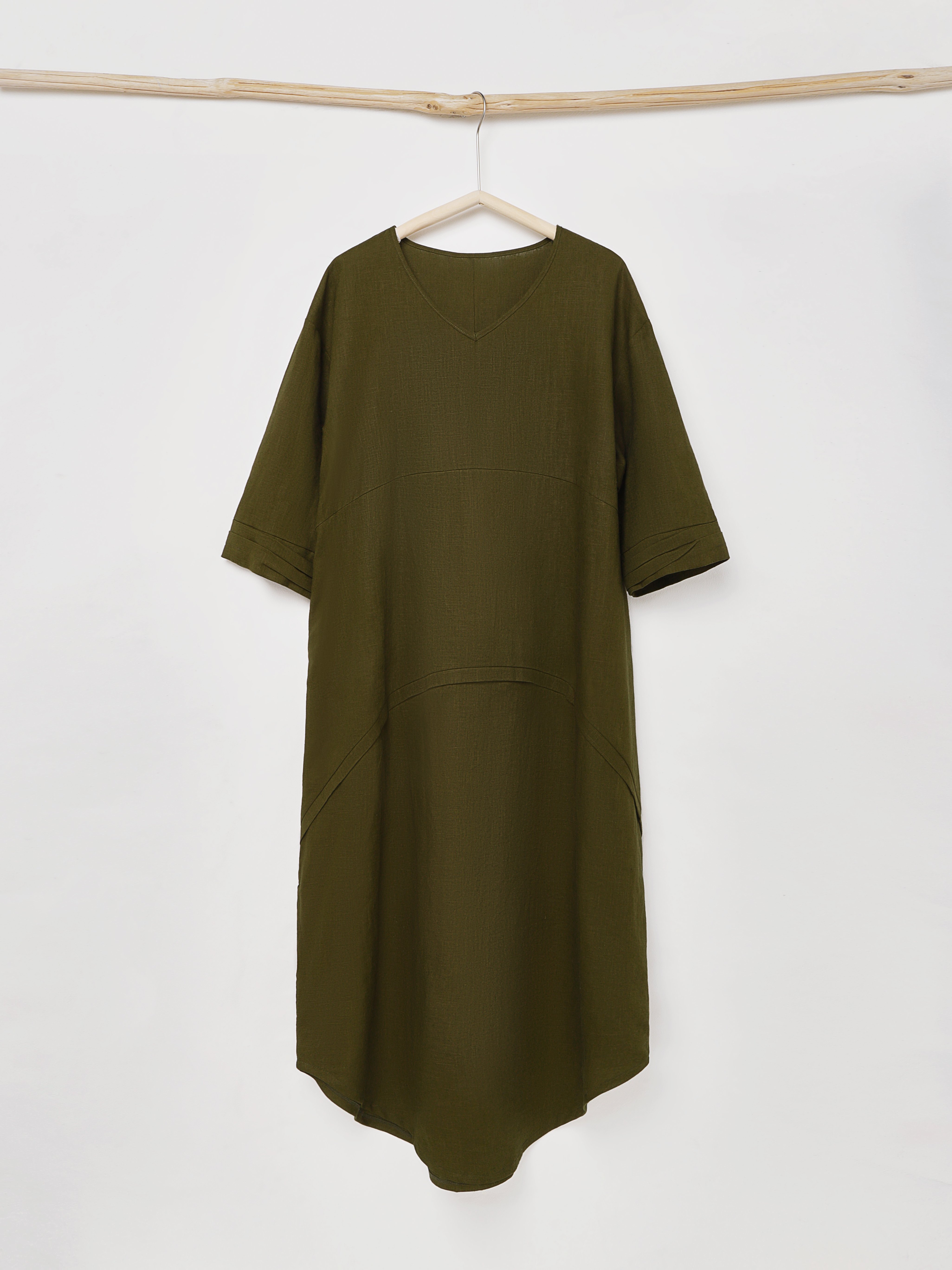 Linen-Cotton Crew Neck Plain Long Sleeve Maxi Dress Linen-Cotton Crew Neck Plain Long Sleeve Maxi Dress
