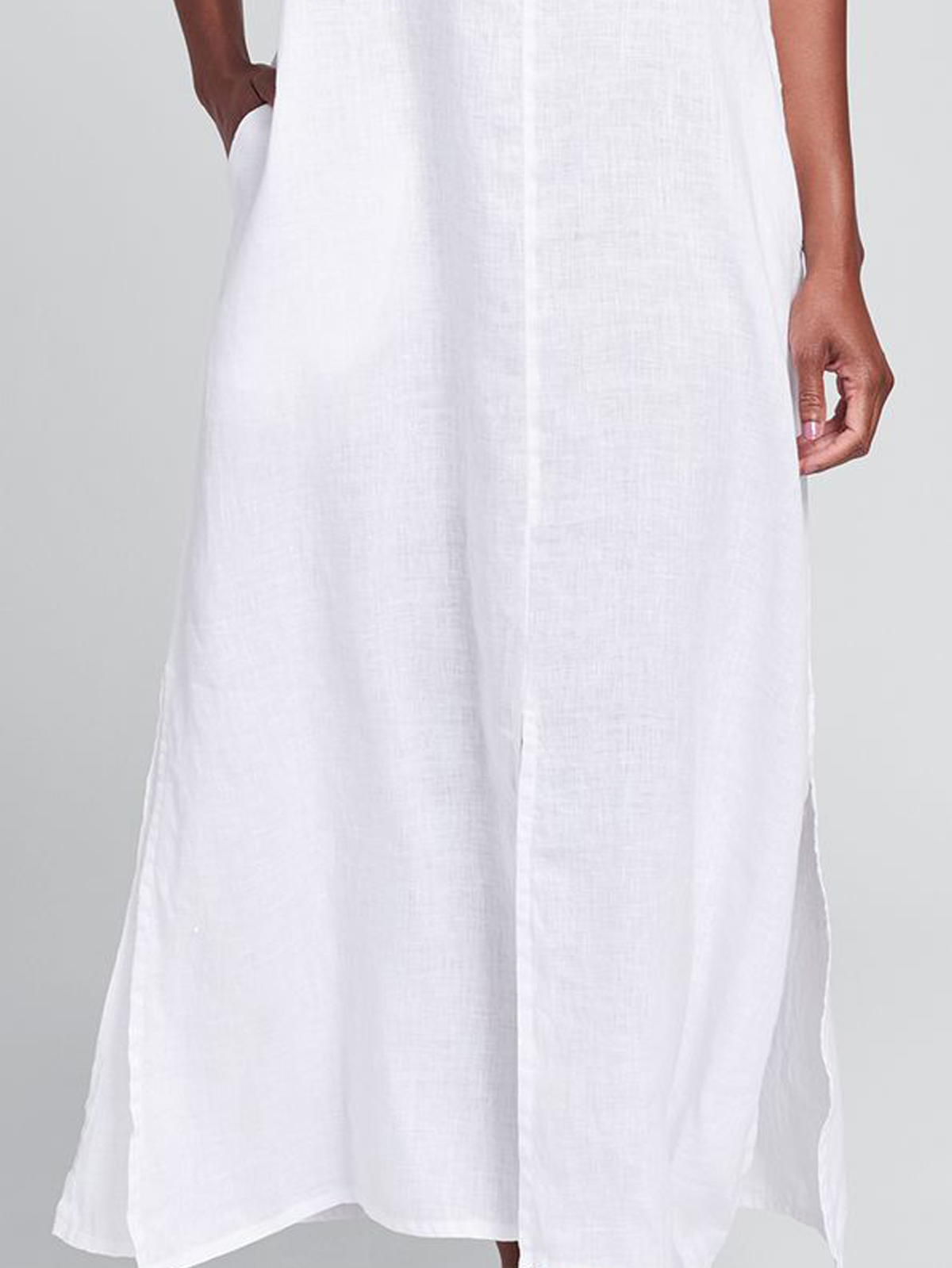 Cotton And Linen V Neck Plain Sleeveless Maxi Dress Cotton And Linen V Neck Plain Sleeveless Maxi Dress