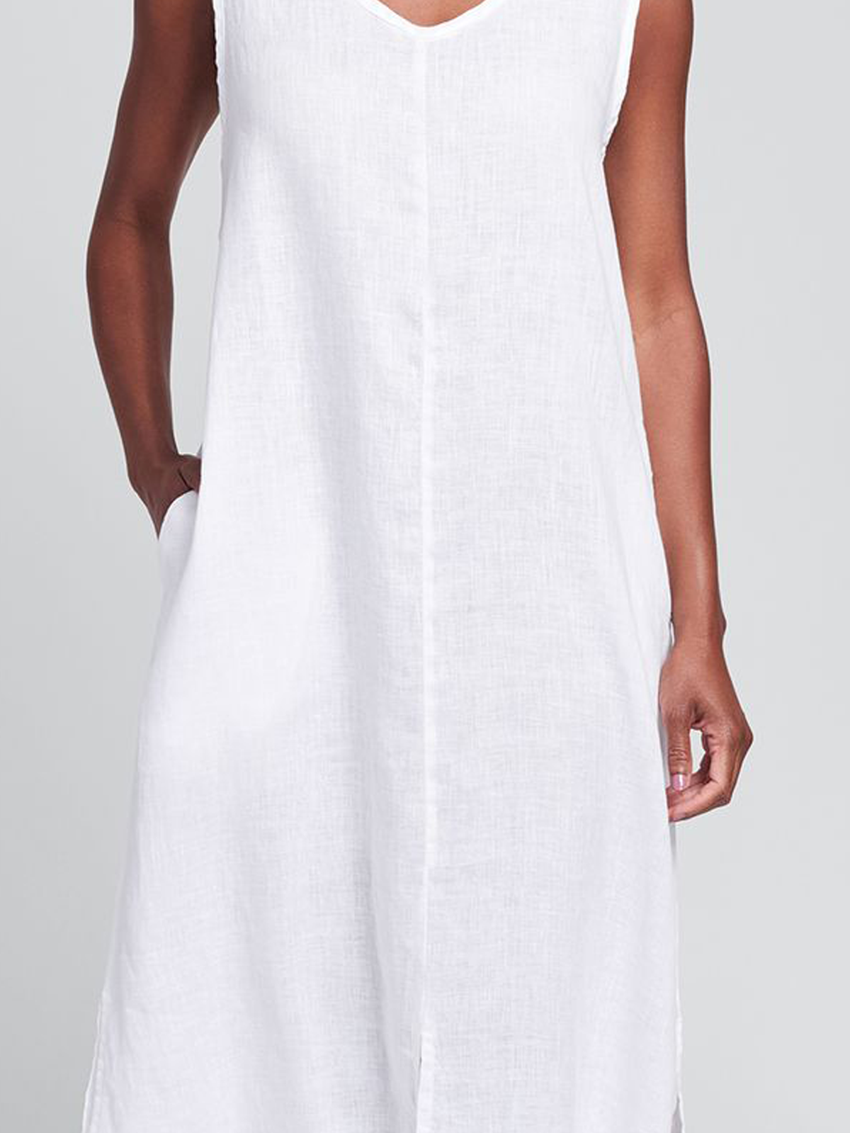 Cotton And Linen V Neck Plain Sleeveless Maxi Dress Cotton And Linen V Neck Plain Sleeveless Maxi Dress