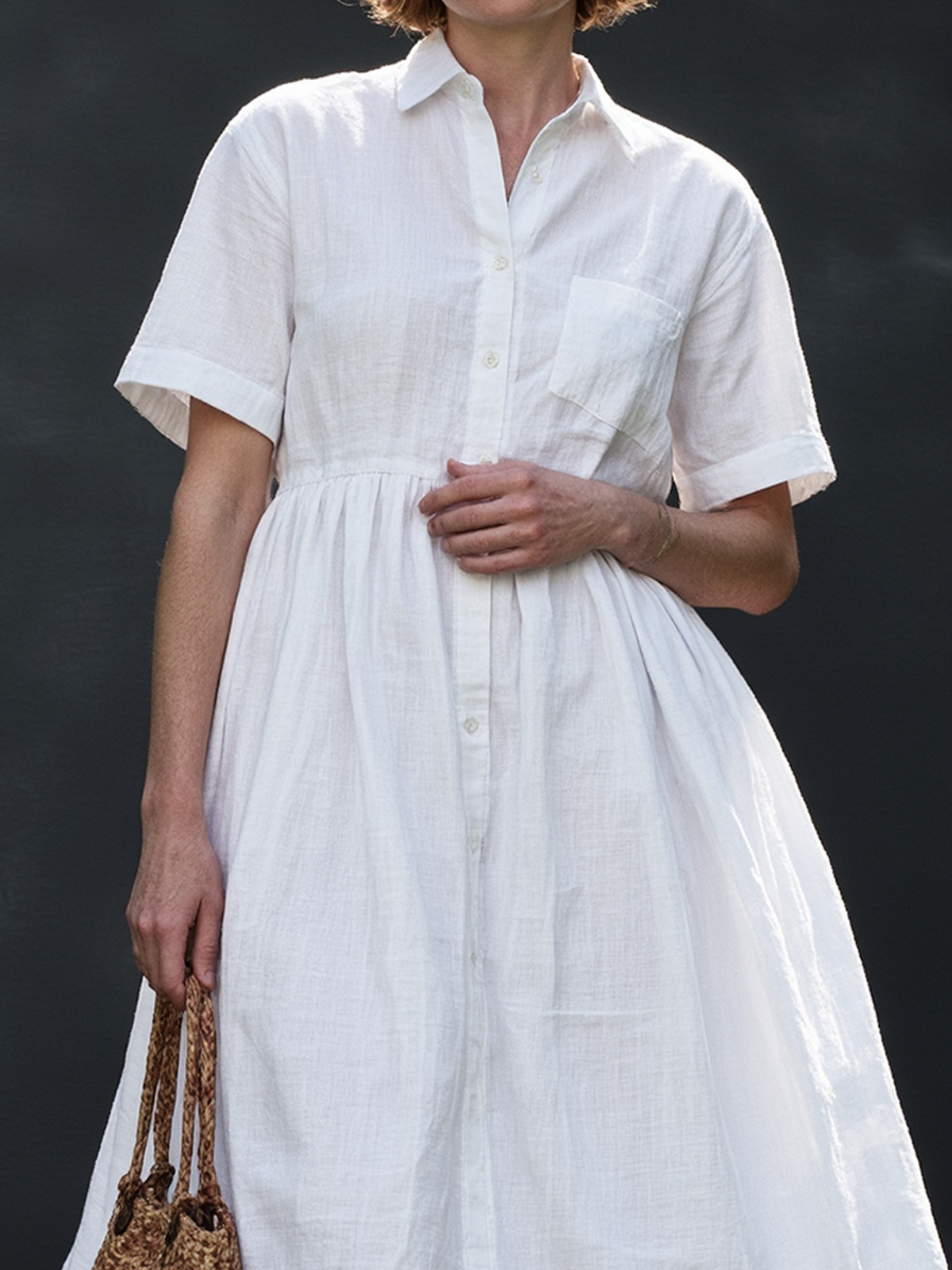 Linen Shirt Collar Plain Short Sleeve Midi Dress Linen Shirt Collar Plain Short Sleeve Midi Dress