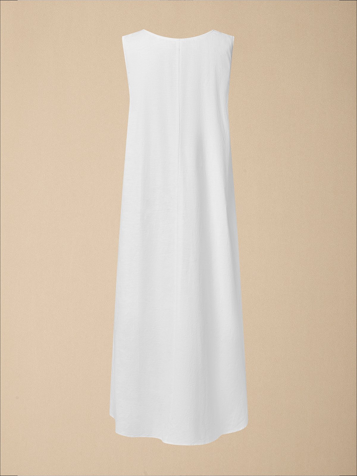 Cotton And Linen V Neck Plain Sleeveless Maxi Dress Cotton And Linen V Neck Plain Sleeveless Maxi Dress