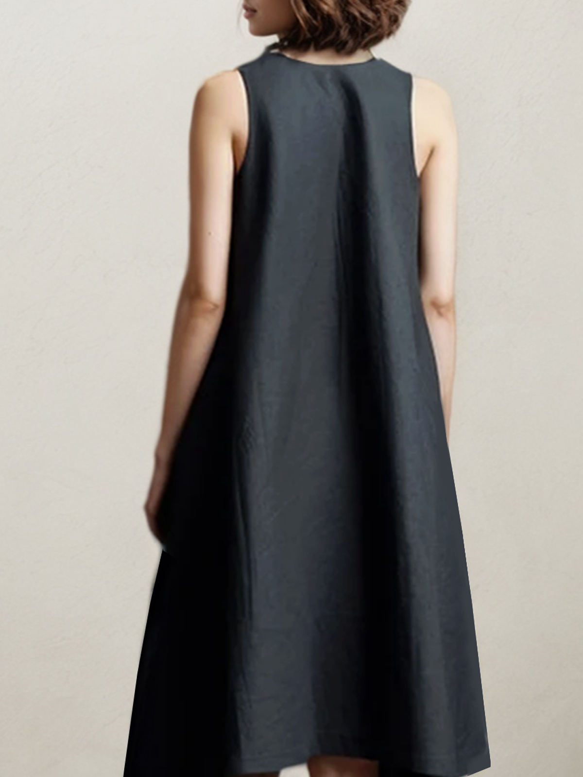 Cotton And Linen Crew Neck Plain Sleeveless Mini Dress Cotton And Linen Crew Neck Plain Sleeveless Mini Dress