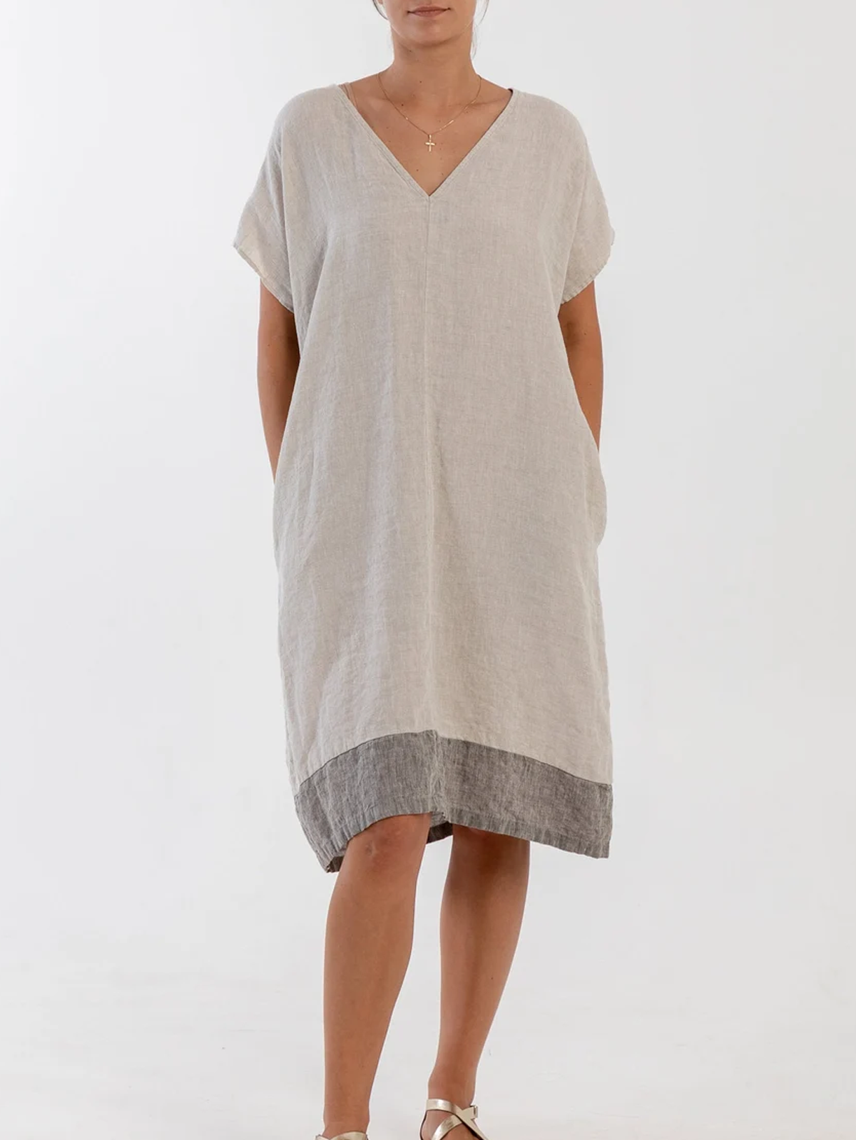 Cotton And Linen Crew Neck Plain Short Sleeve Mini Dress Cotton And Linen Crew Neck Plain Short Sleeve Mini Dress