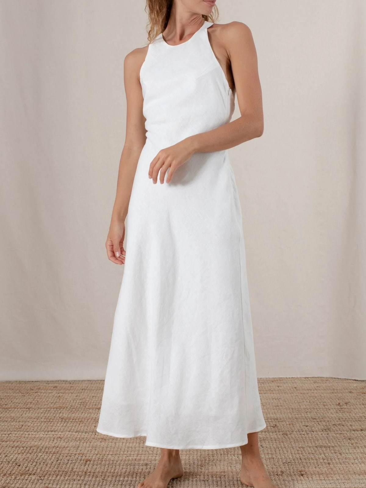 Linen Crew Neck Backless Sleeveless Maxi Dress Linen Crew Neck Backless Sleeveless Maxi Dress
