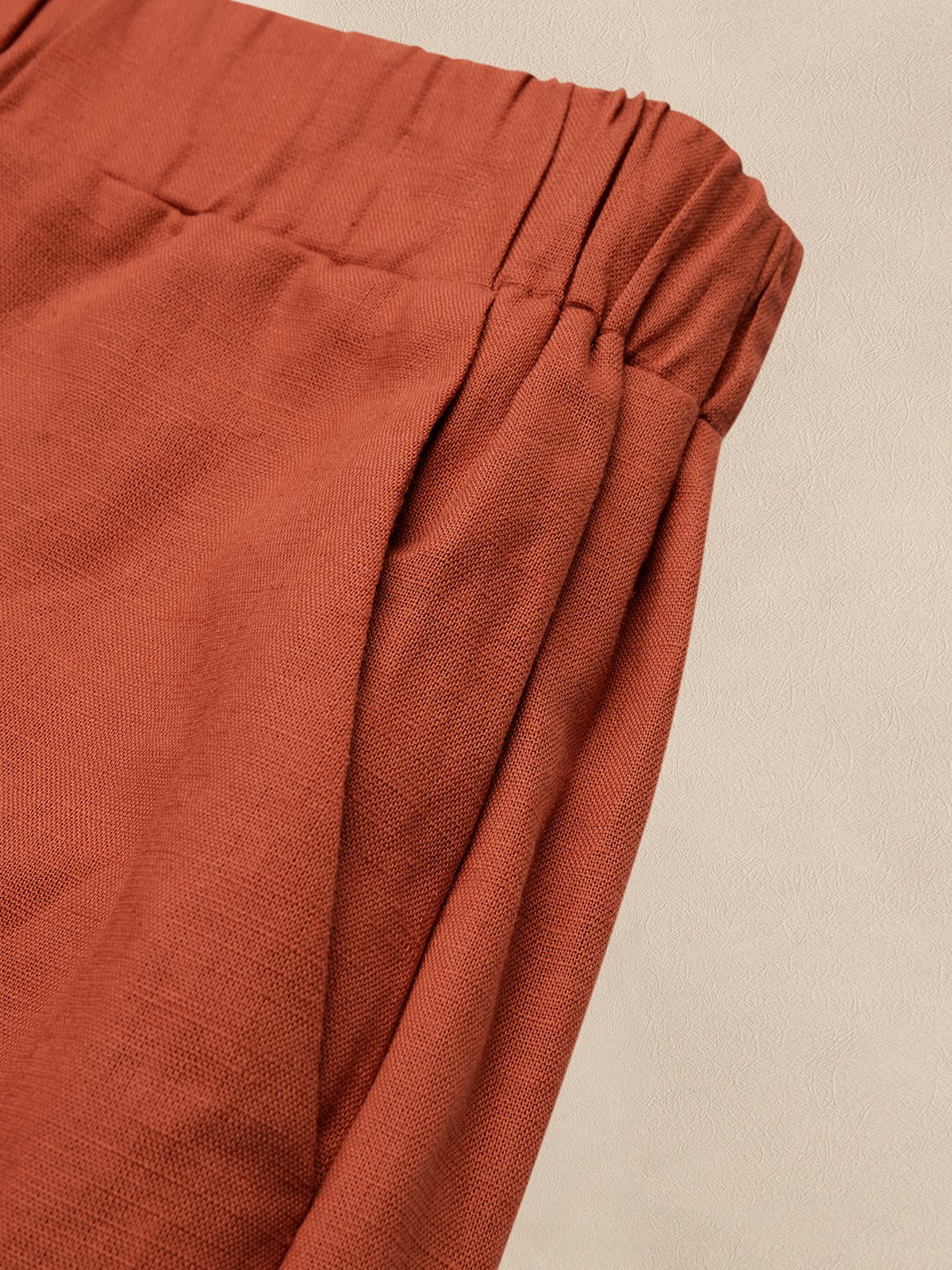 Cotton And Linen Crew Neck Plain Short Sleeve Top With Pants Two-piece Set Cotton And Linen Crew Neck Plain Short Sleeve Top With Pants Two-piece Set