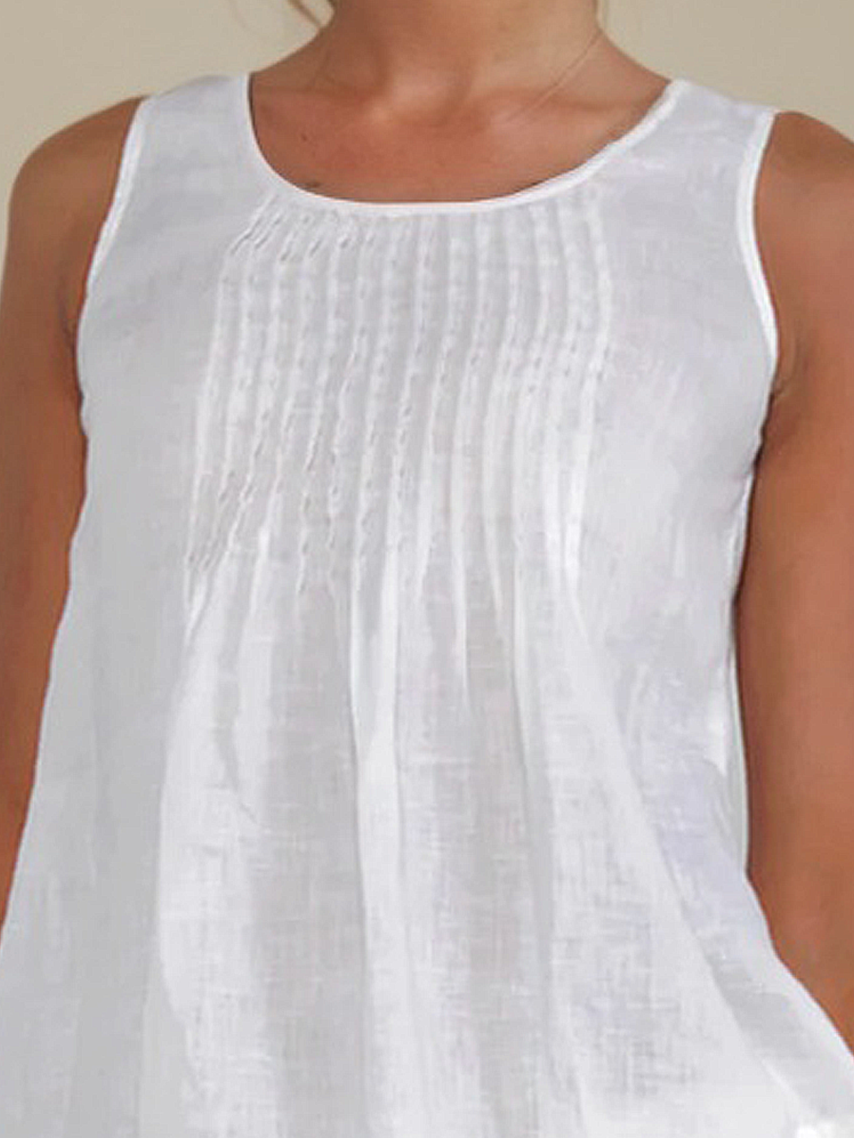 Linen Crew Neck Plain Sleeveless Tank Top Linen Crew Neck Plain Sleeveless Tank Top
