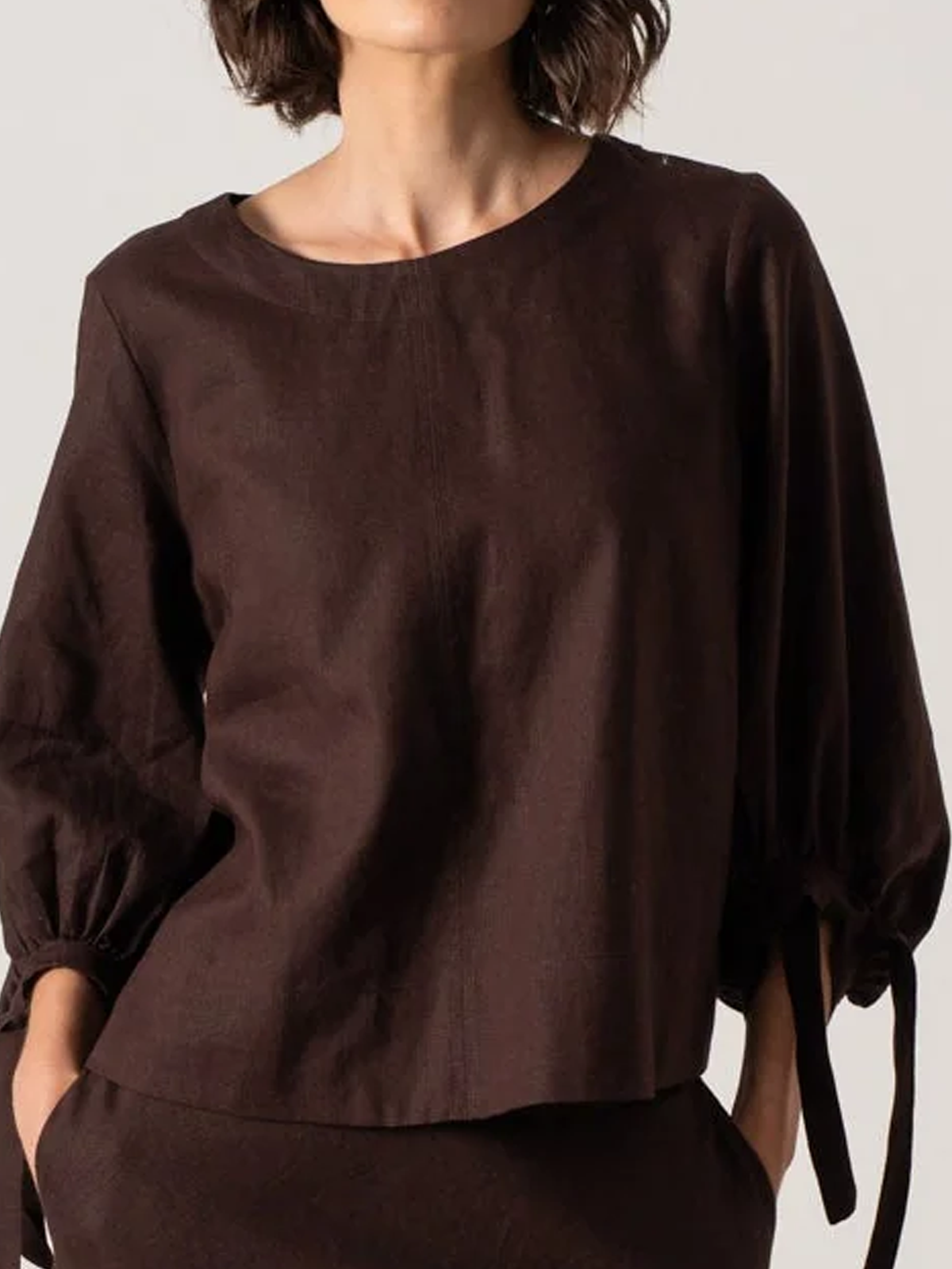 Linen Crew Neck Plain Long Sleeve Blouse Linen Crew Neck Plain Long Sleeve Blouse