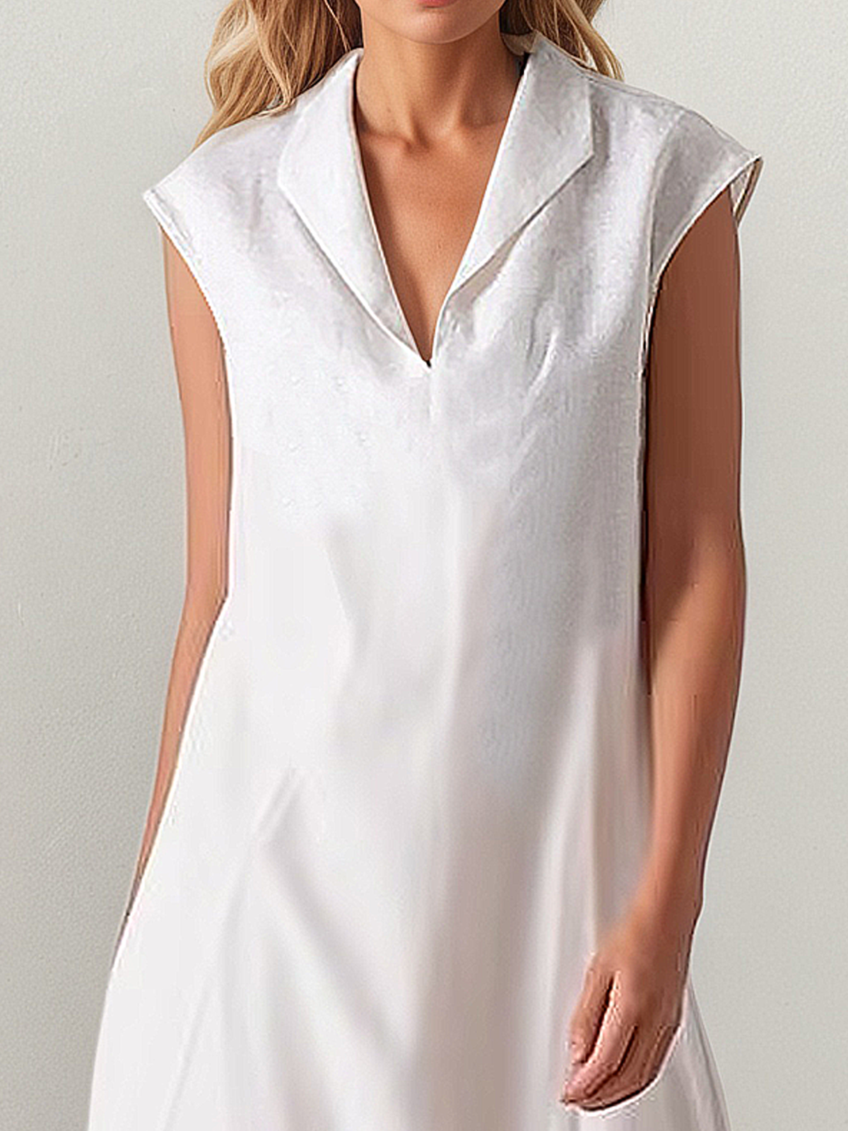 Linen Shawl Collar Plain Cap Sleeve Maxi Dress Linen Shawl Collar Plain Cap Sleeve Maxi Dress