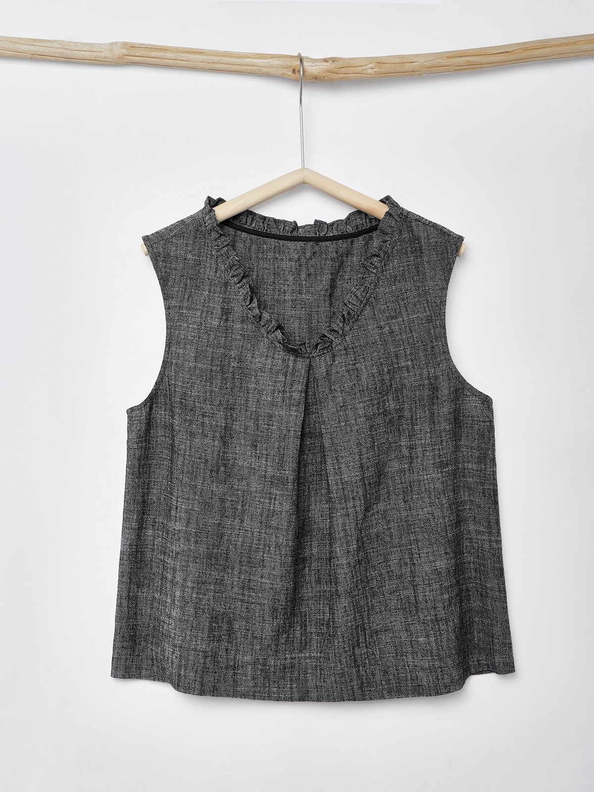 Cotton And Linen V Neck Plain Sleeveless Tank Top