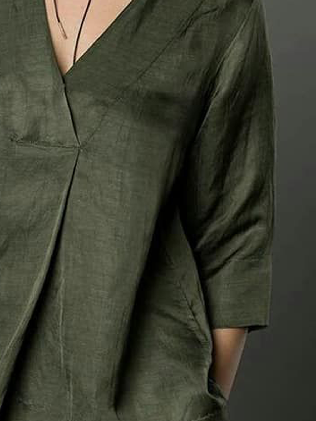 Cotton And Linen V Neck Plain Three Quarter Sleeve Blouse Cotton And Linen V Neck Plain Three Quarter Sleeve Blouse