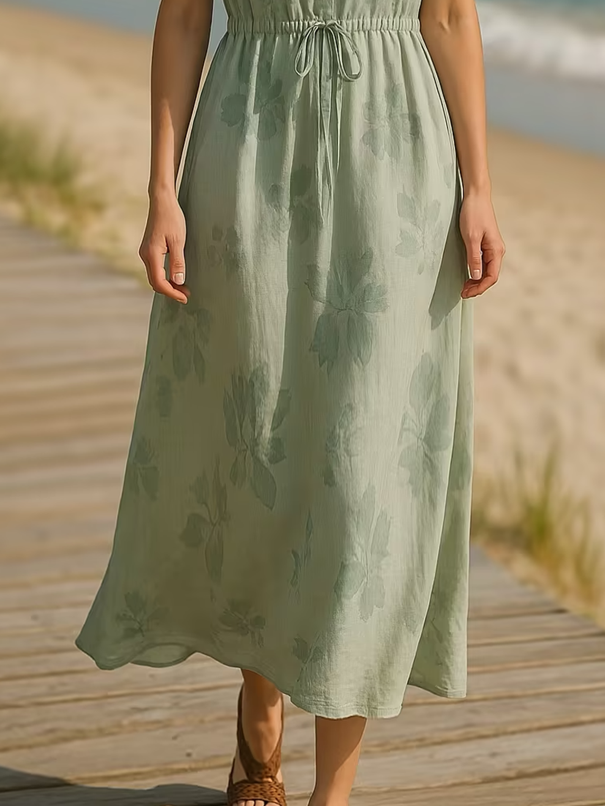 Linen Shirt Collar Floral Short Sleeve Maxi Dress Linen Shirt Collar Floral Short Sleeve Maxi Dress