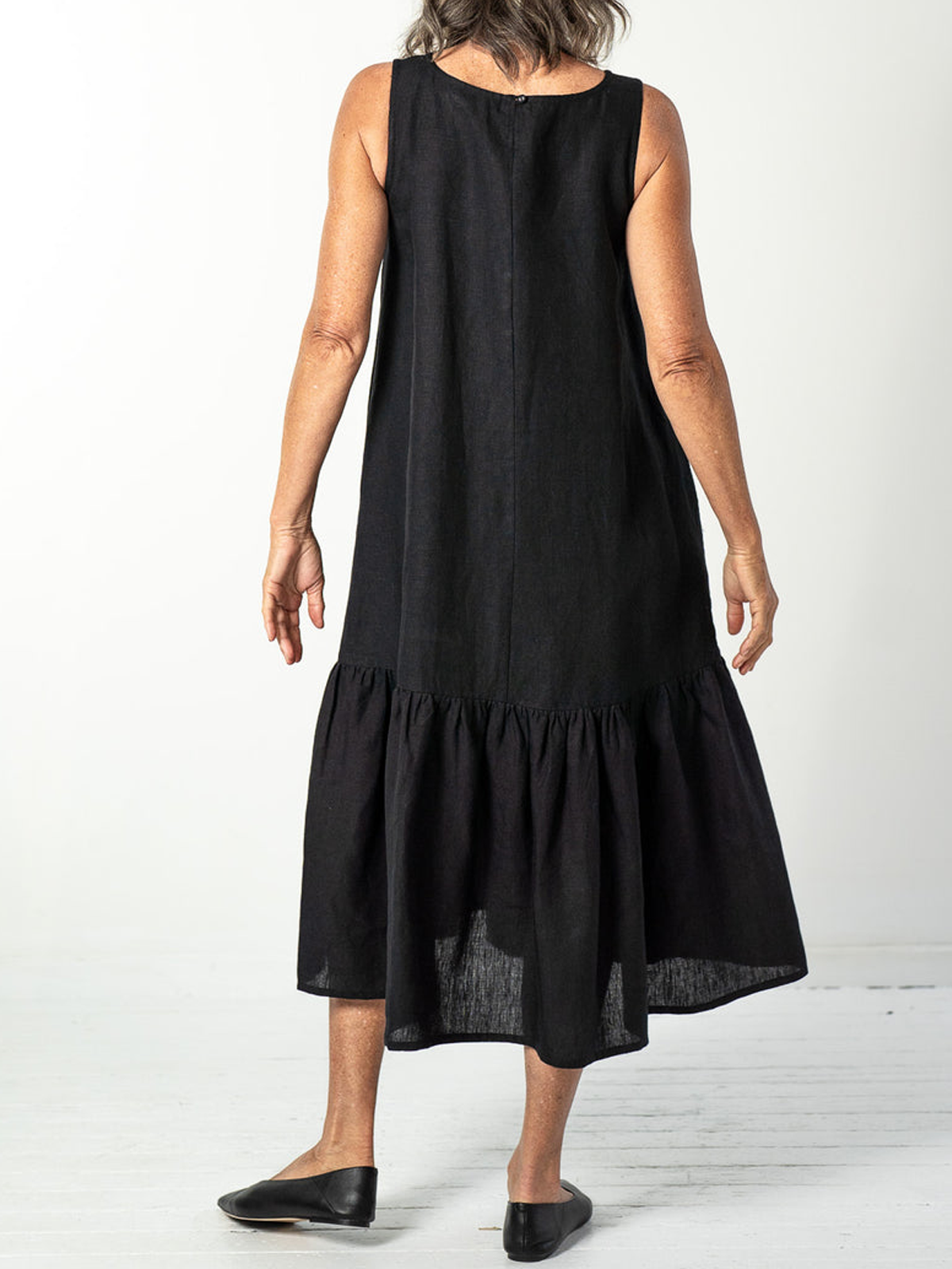 Cotton And Linen Crew Neck Plain Sleeveless Midi Dress Cotton And Linen Crew Neck Plain Sleeveless Midi Dress