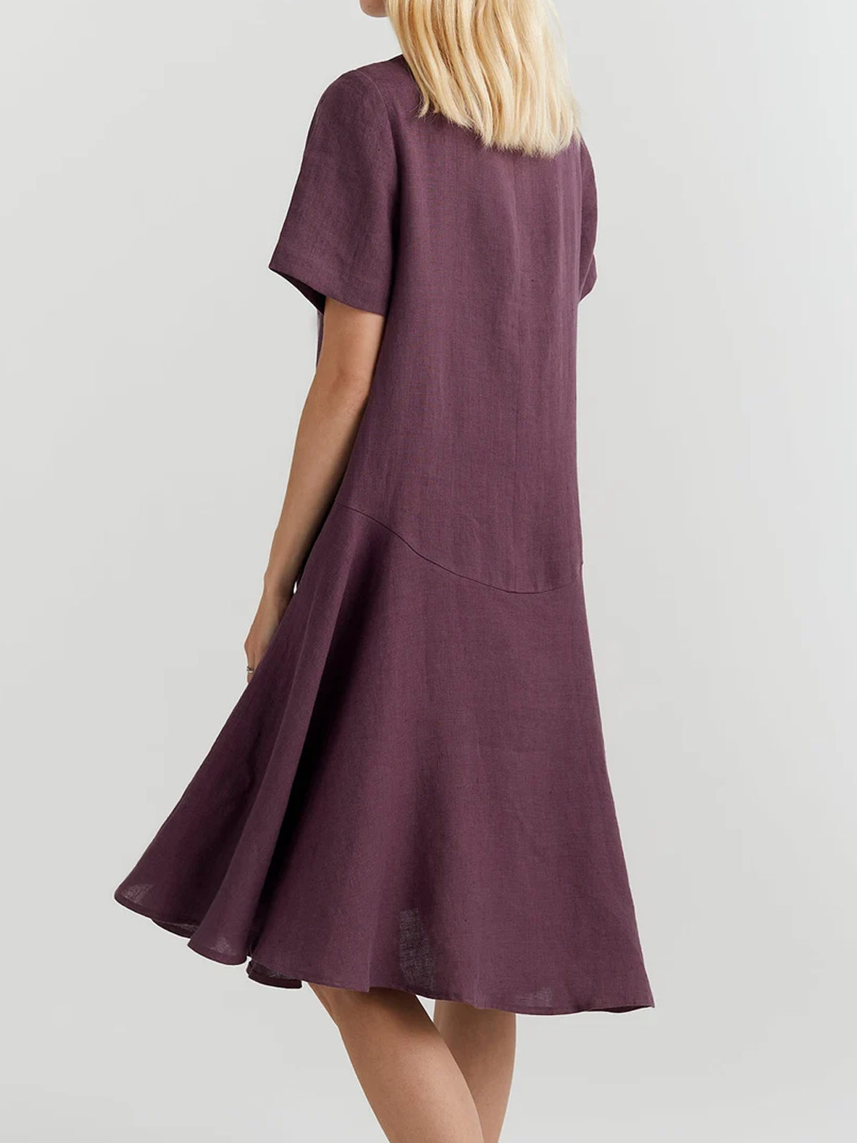 Cotton And Linen Crew Neck Plain Short Sleeve Mini Dress Cotton And Linen Crew Neck Plain Short Sleeve Mini Dress
